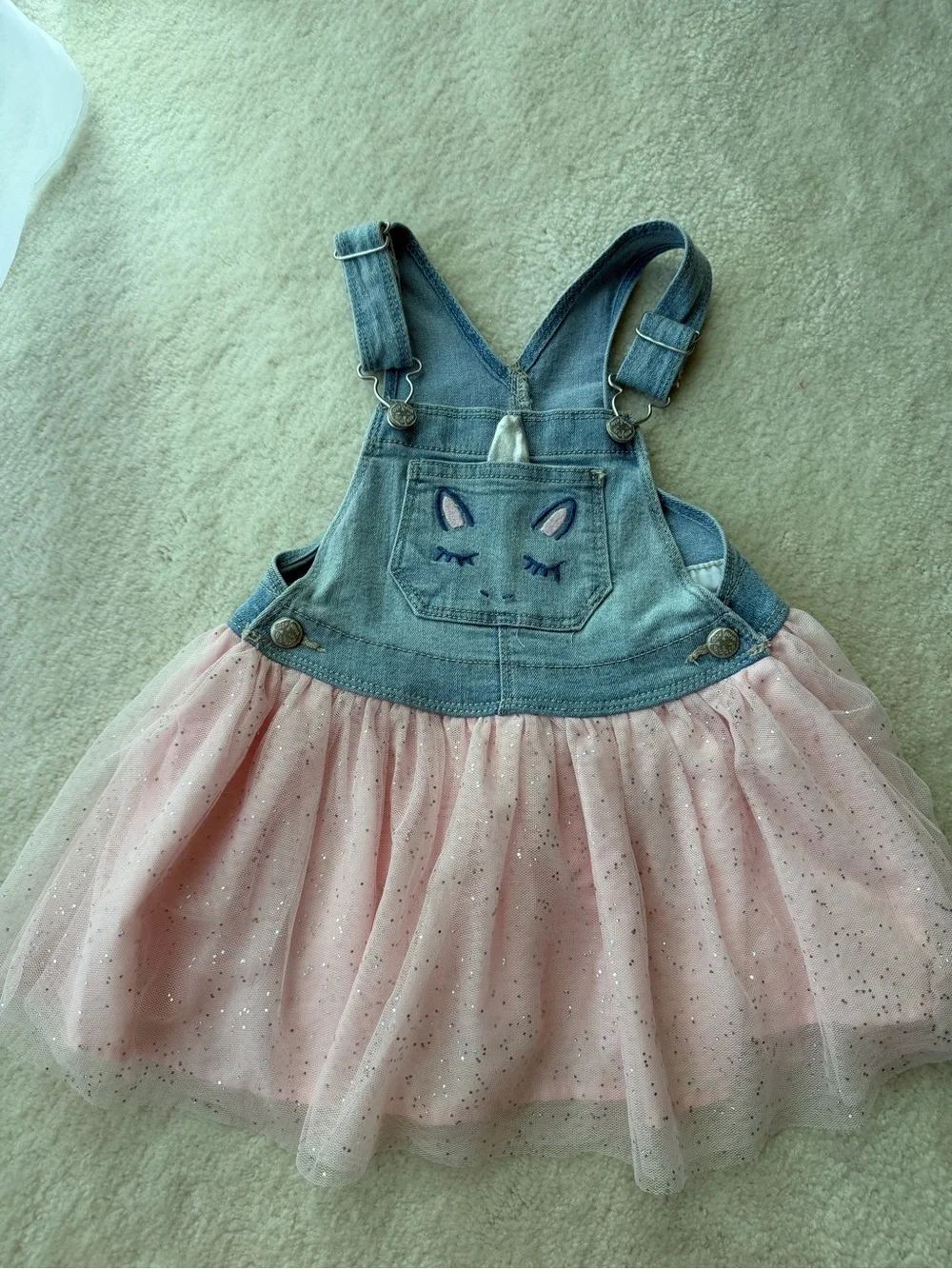 OshKosh B'gosh Light Blue Denim Overall Dress with Pink Tulle Skirt